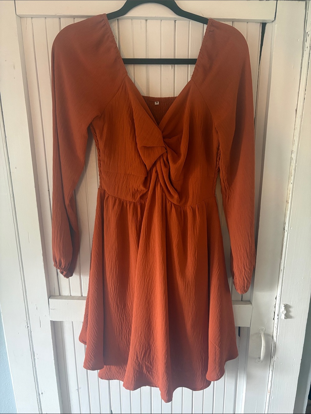 Rust Orange Long Sleeve Twist Front Dress